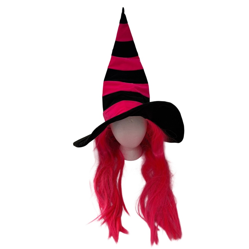 Pony Express Creations Witch Hat with Pink Hair Halloween Costume Accessory OS